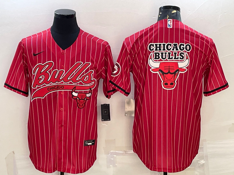 Men's Chicago Bulls Red Team Big Logo Cool Base Stitched Baseball Jersey Men's Chicago Bulls Red Team Big Logo Cool Base Stitched Baseball Jersey